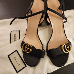 Gucci Marmont Leather GG Block-Heel Sandals